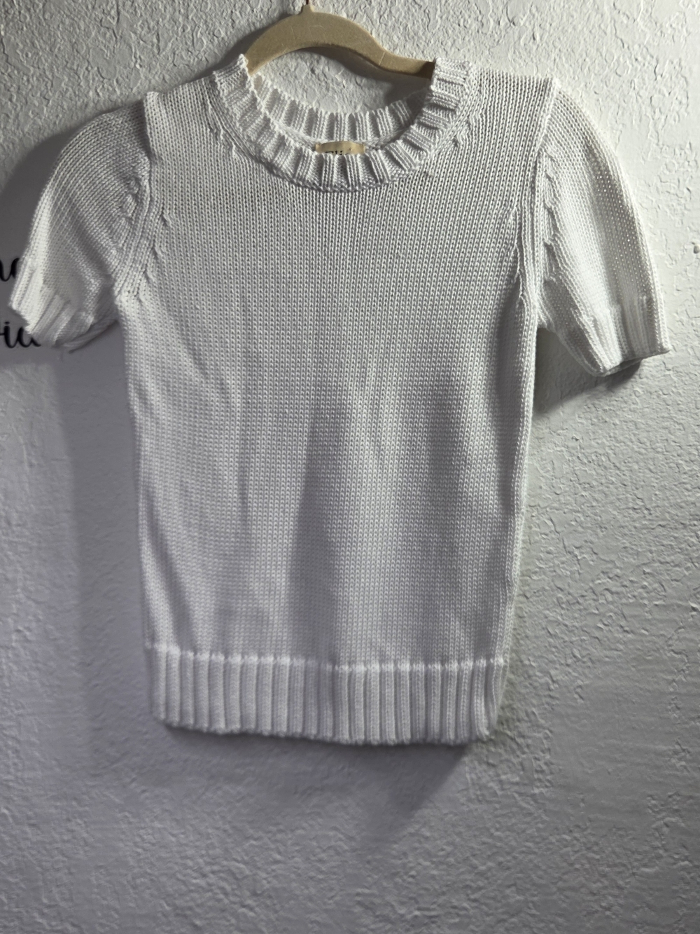Elie Elie Tahari White Open Knit Mock Crew Neck Short Sleeve Sweater Top XS